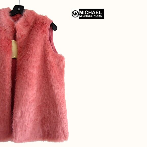MICHAEL KORS NEW Soft Girl DUSTY ROSE Faux Fur Front/Knit Back Vest L - Picture 4 of 12